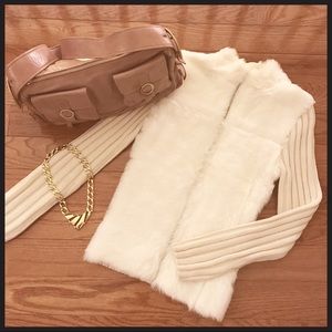 Free People faux fur sweater in ivory size small